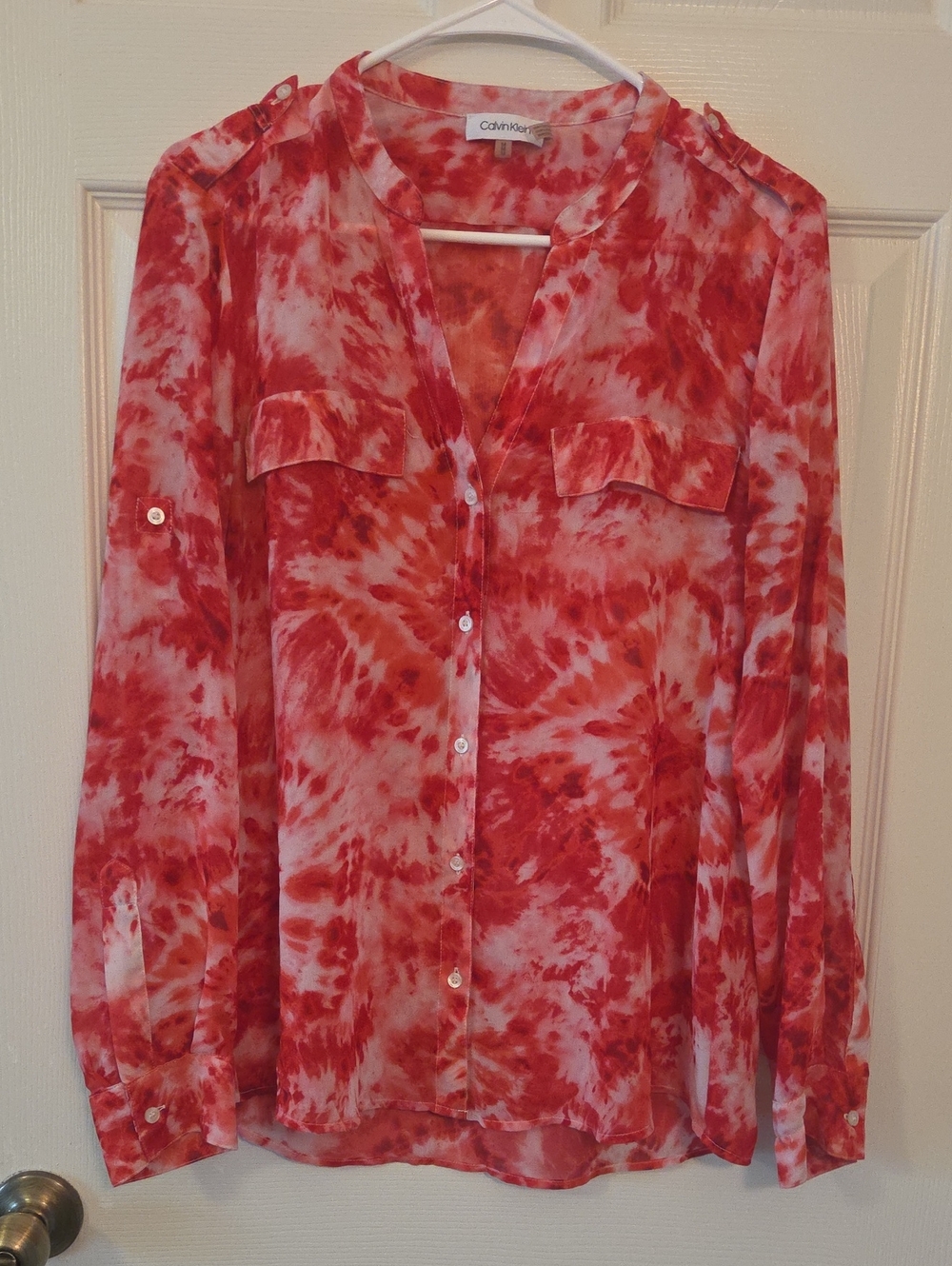 Calvin Klein Red Floral Button Down Shirt Size Medium